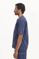 Trucker S/S Shirt Cotton Weather Cloth Overdyed - Navy