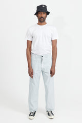 317X3 MARINA Chalk Plating Cotton Canvas Loose Wide Leg Pants - Sky Blue