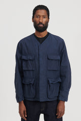 Back Satin Collarless BDU Type Jacket - Navy