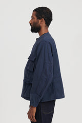 Back Satin Collarless BDU Type Jacket - Navy