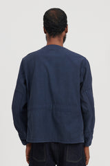 Back Satin Collarless BDU Type Jacket - Navy