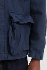 Back Satin Collarless BDU Type Jacket - Navy