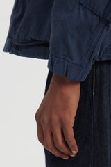 Back Satin Collarless BDU Type Jacket - Navy