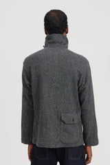 Shawl Collar Utility Jacket Poly Wool Herringbone - Grey