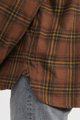 Brushed Plaid Cotton Asymmetric Work Shirt - Brown
