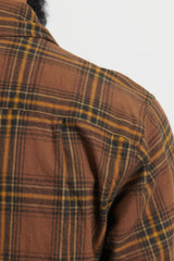 Brushed Plaid Cotton Asymmetric Work Shirt - Brown