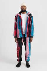 Inkjet Print Fleece Cloth Jacket - Blue/Pink