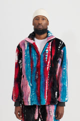 Inkjet Print Fleece Cloth Jacket - Blue/Pink