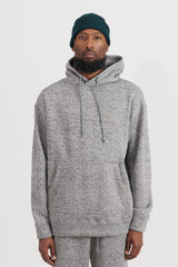 Brushed Herringbone Print Jersey Oversized Hooded Parka - Grey