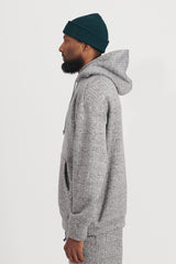 Brushed Herringbone Print Jersey Oversized Hooded Parka - Grey