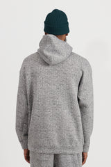 Brushed Herringbone Print Jersey Oversized Hooded Parka - Grey