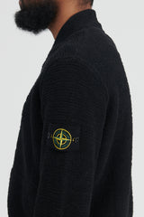 529A6 Cotton Nylon Fancy Yarn Cardigan Knit - Black