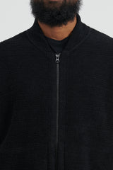 529A6 Cotton Nylon Fancy Yarn Cardigan Knit - Black