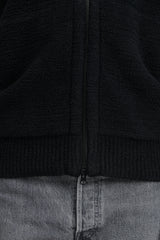 529A6 Cotton Nylon Fancy Yarn Cardigan Knit - Black
