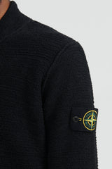 529A6 Cotton Nylon Fancy Yarn Cardigan Knit - Black