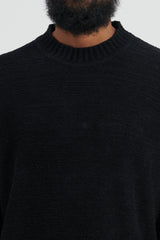 530A6 Cotton Nylon Fancy Yarn Crewneck Knit - Black
