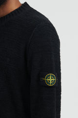 530A6 Cotton Nylon Fancy Yarn Crewneck Knit - Black