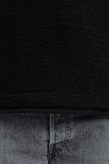 530A6 Cotton Nylon Fancy Yarn Crewneck Knit - Black