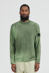 5121Z Cotton/Nylon Patterned Yarn Hand Sprayed Treatment Mock Neck Knit - Military Brown