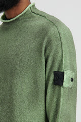 5121Z Cotton/Nylon Patterned Yarn Hand Sprayed Treatment Mock Neck Knit - Military Brown