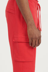64720 Brushed Cotton Fleece Cargo Jogger Sweat Pants - Red