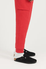 64720 Brushed Cotton Fleece Cargo Jogger Sweat Pants - Red
