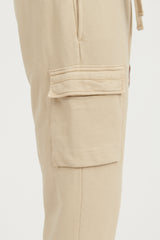 64720 Brushed Cotton Fleece Cargo Jogger Sweat Pants - Beige