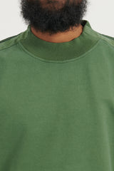 62134 Cotton Fleece + Quilted Cupro Crewneck Sweatshirt - Olive