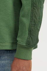 62134 Cotton Fleece + Quilted Cupro Crewneck Sweatshirt - Olive