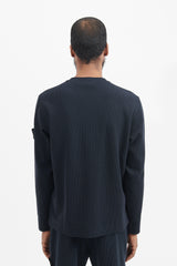 65656 Cotton Nylon Ribbed Fleece Crewneck Sweatshirt - Navy Blue