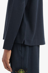 65656 Cotton Nylon Ribbed Fleece Crewneck Sweatshirt - Navy Blue