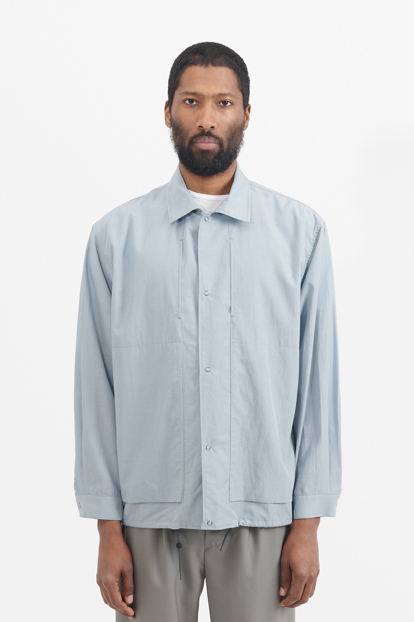 Cupro Mixed Coach Jacket - Blue Grey