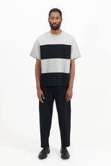 Short Sleeve Crew Neck Stripe Pullover Derabe Jersey - Medium Grey/Black