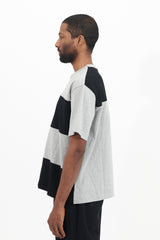 Short Sleeve Crew Neck Stripe Pullover Derabe Jersey - Medium Grey/Black