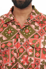 Classic Shirt - Pink/Olive Cotton Ethno Print