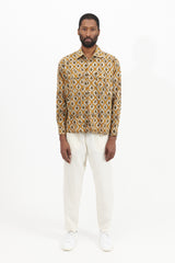 Ethnic Print Round Flap Pocket Shirt - Khaki