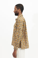Ethnic Print Round Flap Pocket Shirt - Khaki