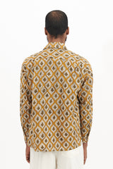 Ethnic Print Round Flap Pocket Shirt - Khaki