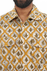Ethnic Print Round Flap Pocket Shirt - Khaki