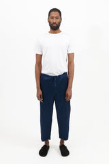 Garment Dyed Satin Drawstring Pants - Navy