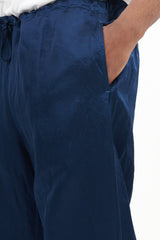 Garment Dyed Satin Drawstring Pants - Navy