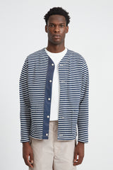 Knit Cardigan PC Stripe Jersey - Navy/White
