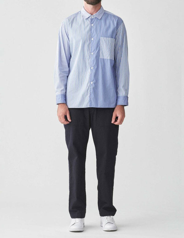 THOMAS MASON stripe patchwork regular collar shirt