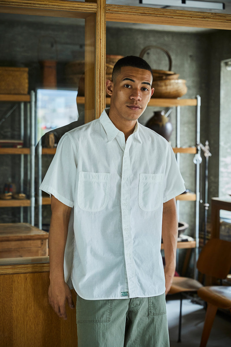 Short Sleeve White Chambray Work Shirt