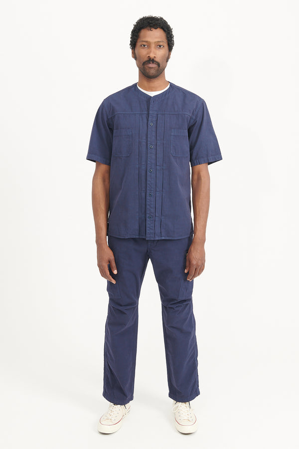 Trucker S/S Shirt Cotton Weather Cloth Overdyed - Navy