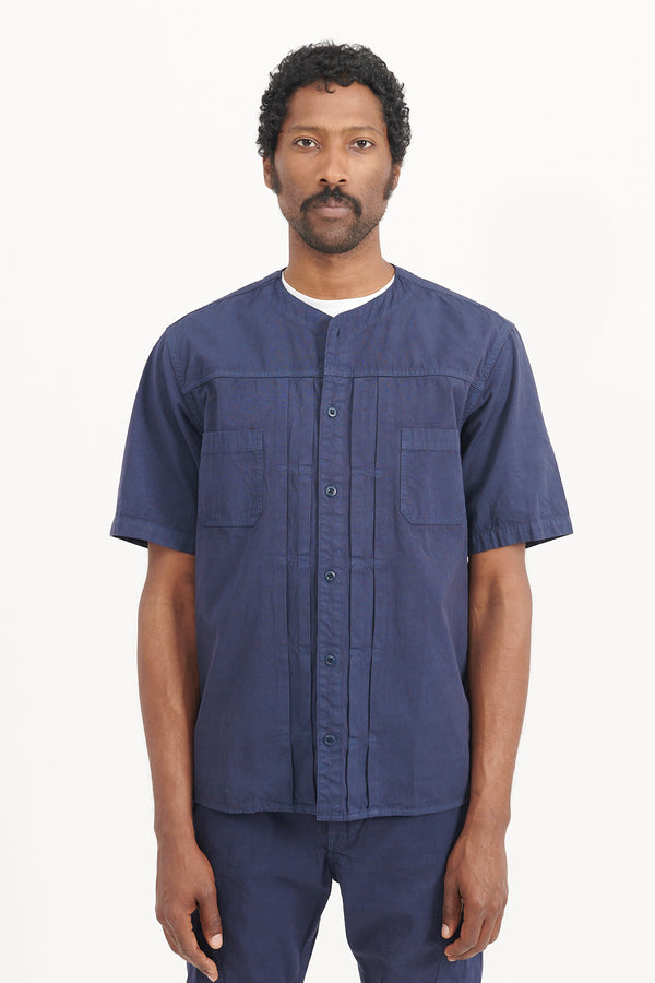 Trucker S/S Shirt Cotton Weather Cloth Overdyed - Navy