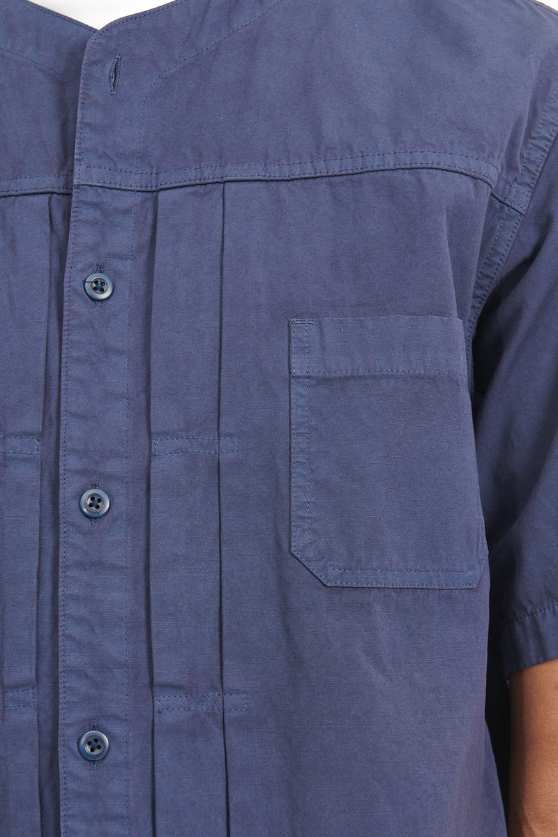 Trucker S/S Shirt Cotton Weather Cloth Overdyed - Navy