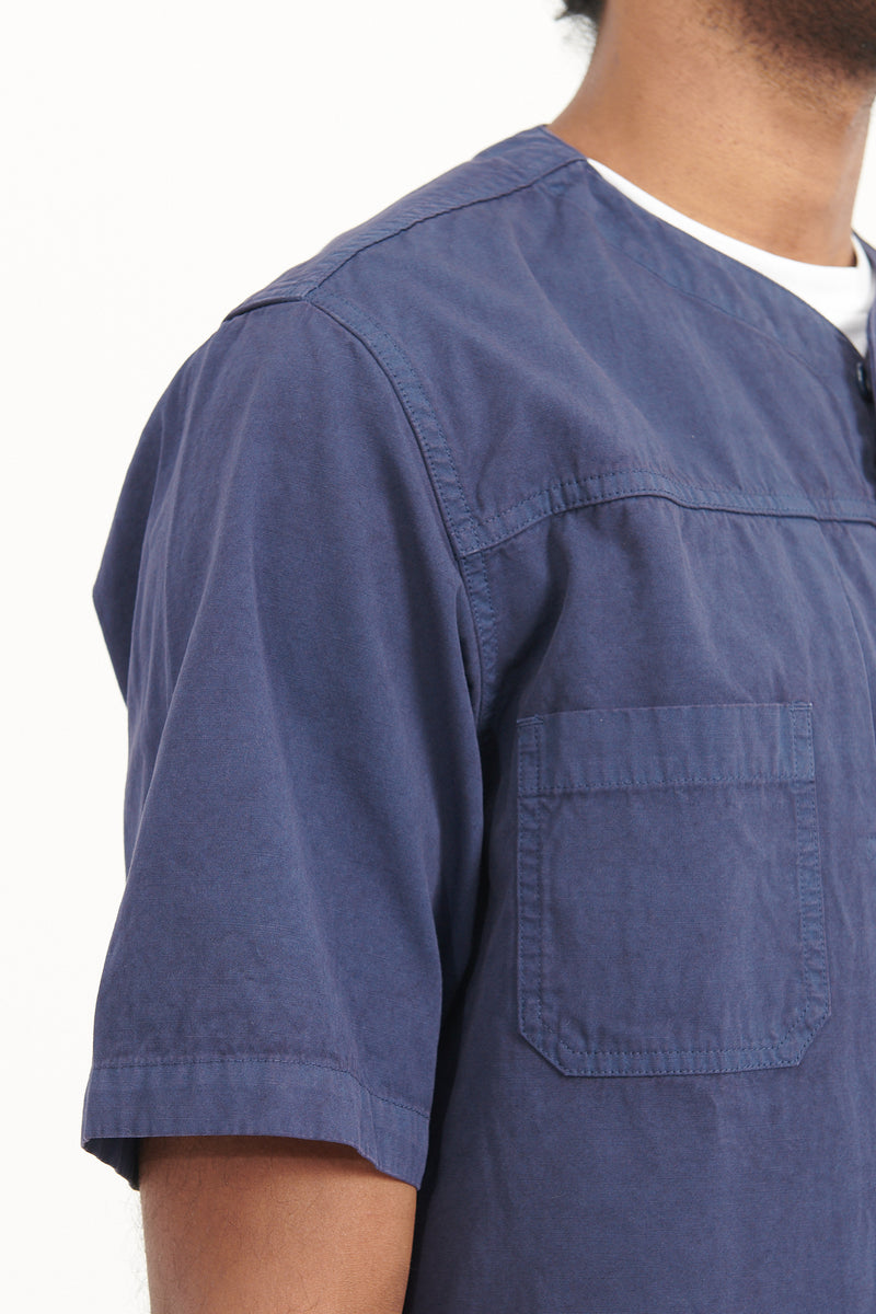 Trucker S/S Shirt Cotton Weather Cloth Overdyed - Navy