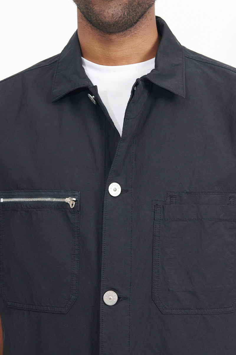 11429 Cupro Cotton Twill Overshirt M/Corta - Black