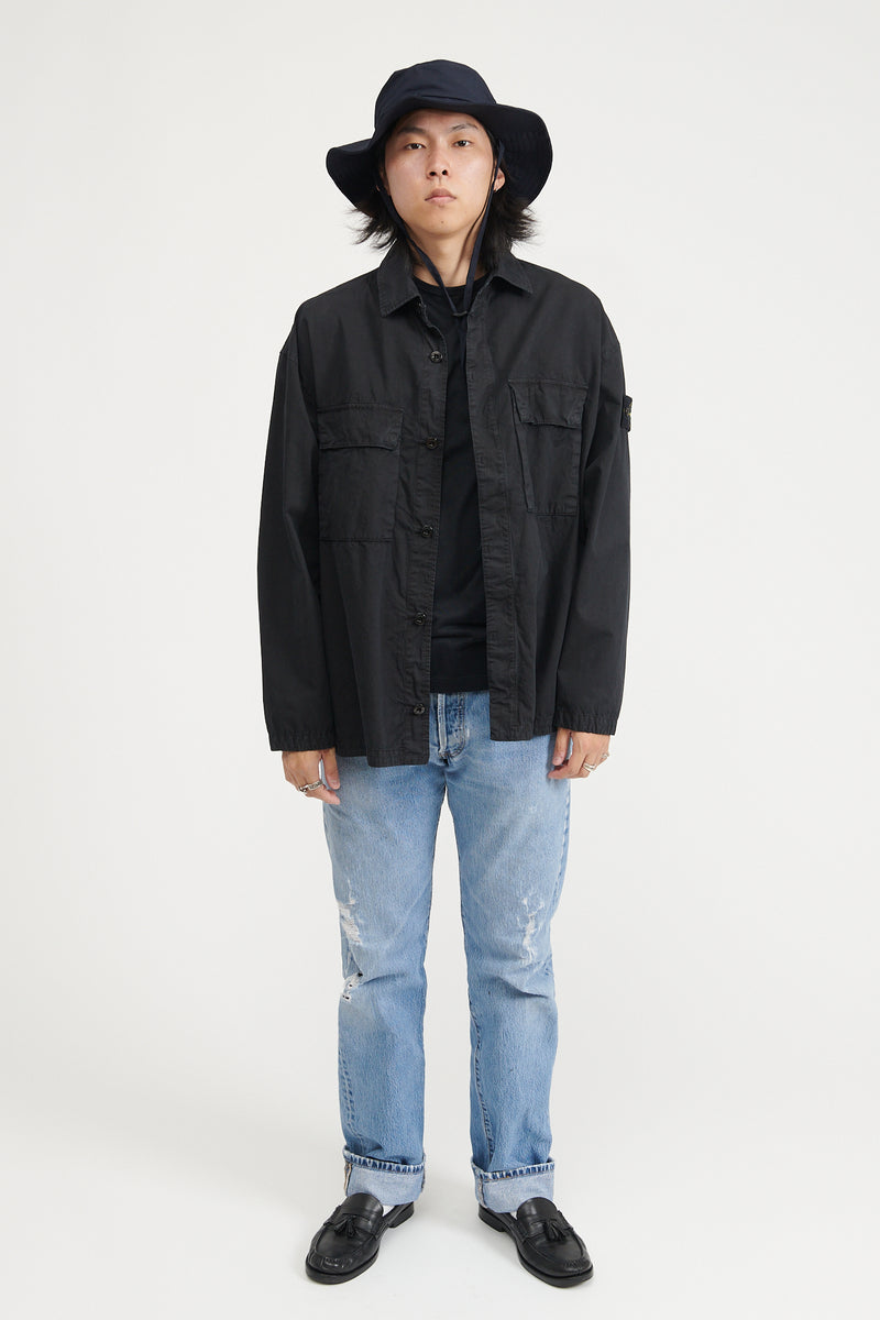 115WN Brushed Cotton Canvas Overshirt - Black